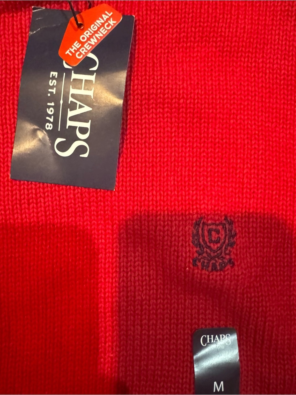 Chaps Men’s Red 100% Cotton Crewneck Sweater Embroidered Logo Medium NWT - Picture 6 of 16